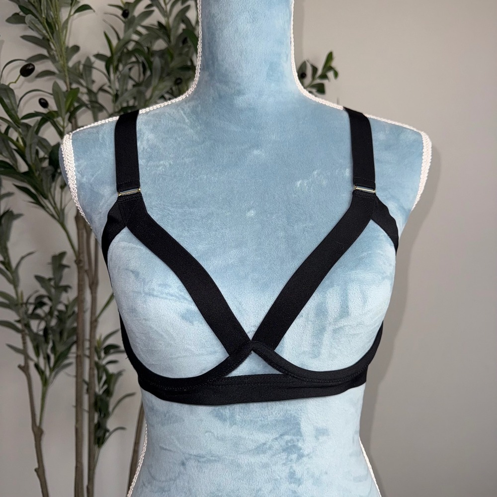Cosabella Black Harness Bra Open Cup Strappy Lingerie Gold Hardware NEW size S‎